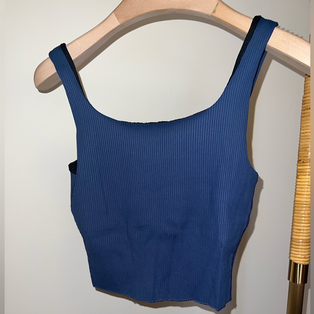 Carbon38 Blue Ribbed Tank Top